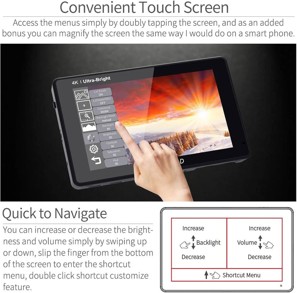 7 Inch 2200nits Touch Screen Camera Field Monitor with Waveform VectorScope 4K HDMI Input R44277