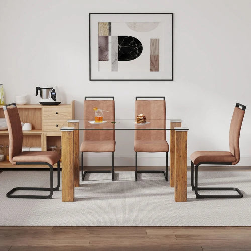 1 Table 4 Chairs Modern Minimalist Glass Dining Table Set V11342
