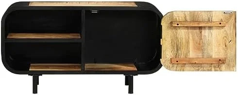 Vintage Rough Mango Wood TV Stand Cabinet with Shelves Q820