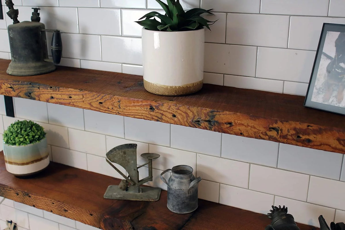 Reclaimed Wood Mantel Shelf with Steel Angle Brackets B14958