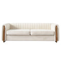 Beige Velvet Sofa with Arms and Removable Cushions W58534