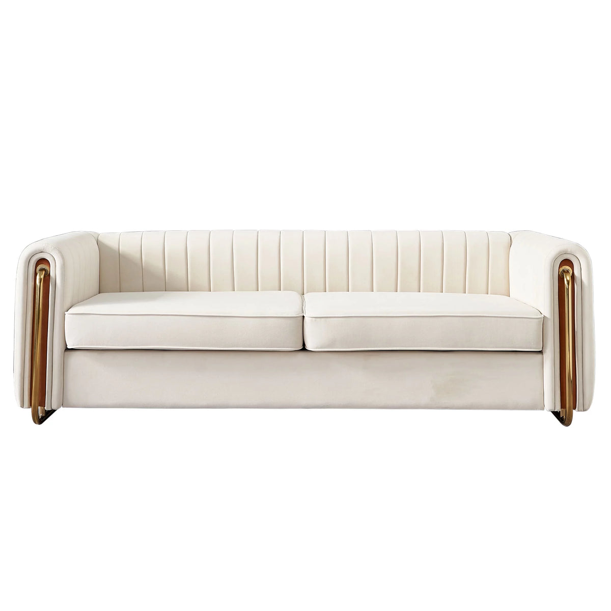 Beige Velvet Sofa with Arms and Removable Cushions W58534