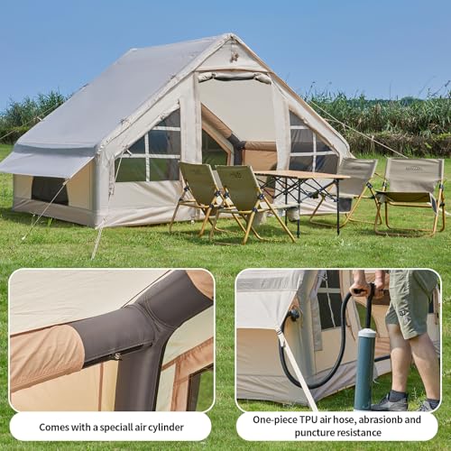Inflatable Tent with Pump, 4-6 Person Instant Camping Tents, Waterproof with Mesh Windows C63205