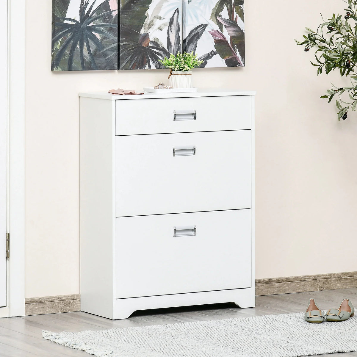 White 3-Drawer Shoe Cabinet with 2 Flip Doors T768798