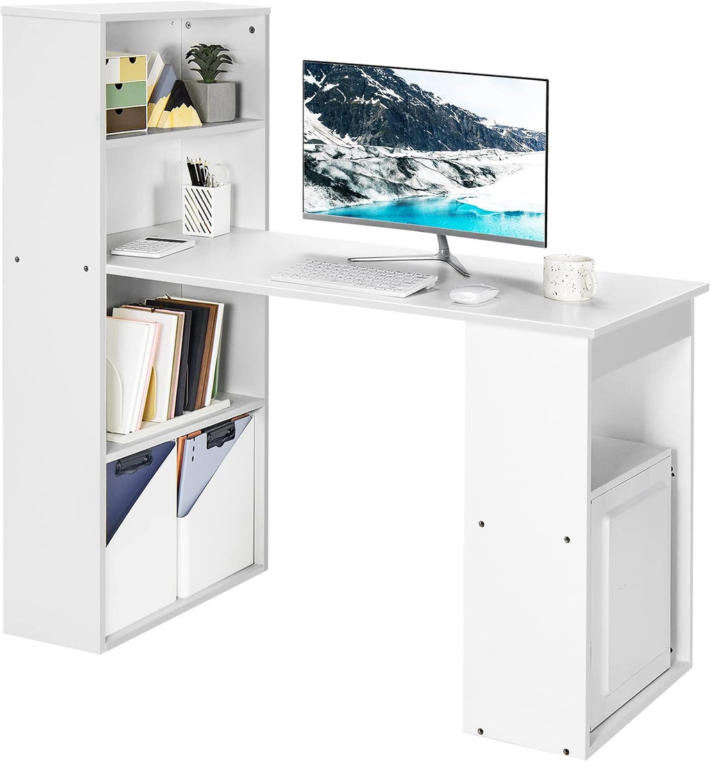Black Computer Desk with Bookcase and Storage Shelves E3171