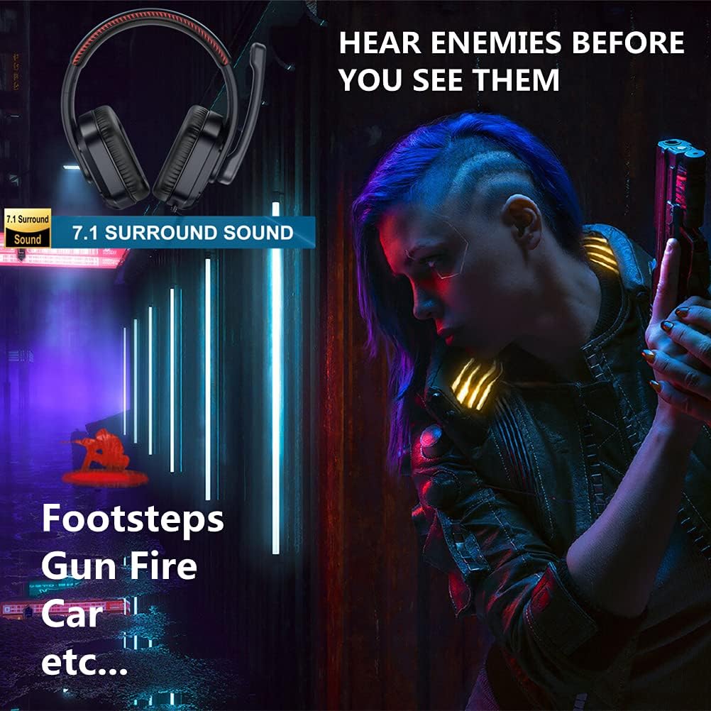 USB 7.1 Surround Sound Over Ear Wired Gaming Headset with Noise Cancelling Mic L2789
