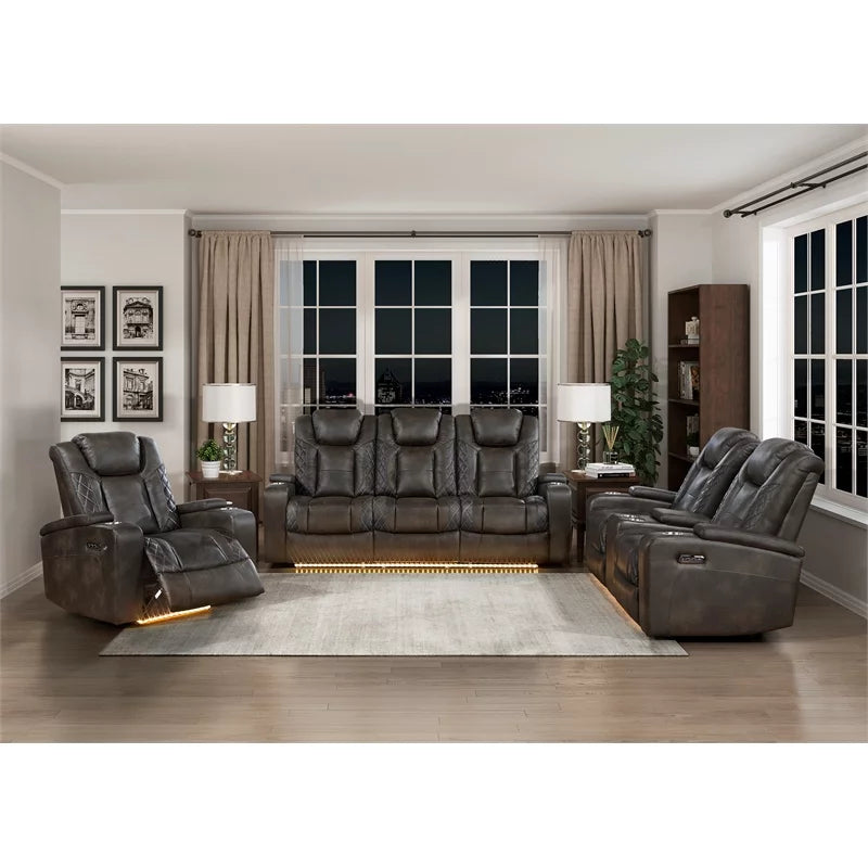 Brownish Gray Faux Leather Power Reclining Chair O982826