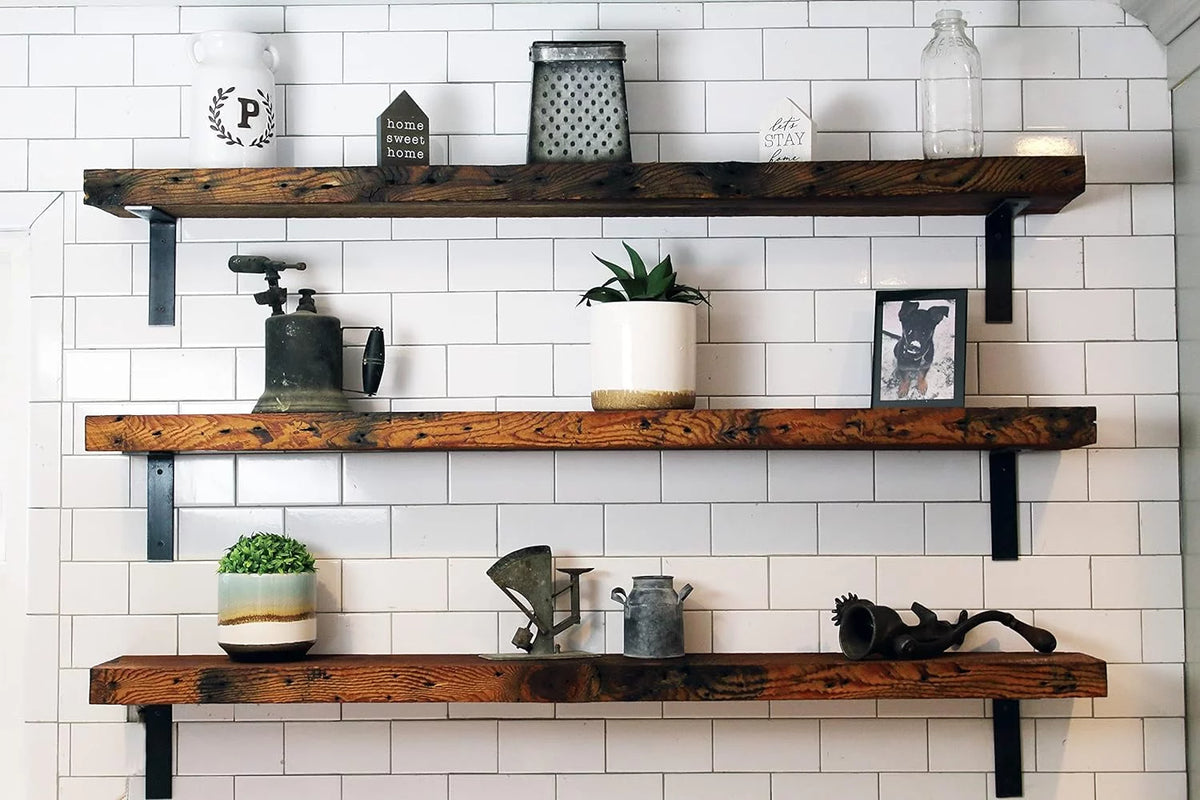 Reclaimed Wood Mantel Shelf with Steel Angle Brackets B14958