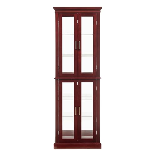 70" Tall 6-Shelf Curio Cabinet with 4 Tempered Glass Doors and Adjustable Storage Shelves (Oak) I570915