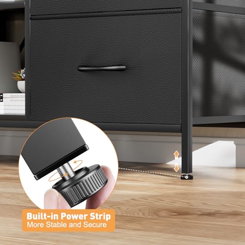 Black Wood Veins TV Stand with 4 Fabric Drawers L2896