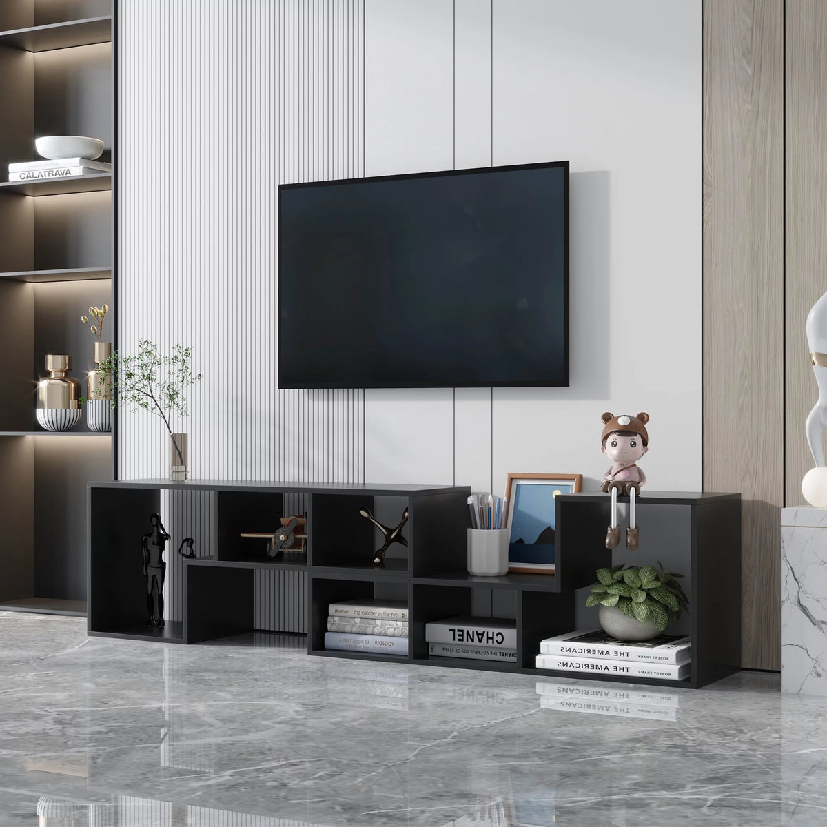 Black L Shape Wood TV Stand 41*17*12 Inch U948514