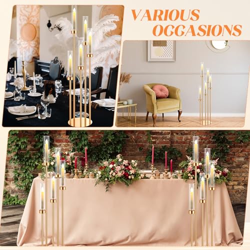 5 Arm Candelabra Floor Candle Holder with Acrylic Lampshade, Black, 4 Set X8011