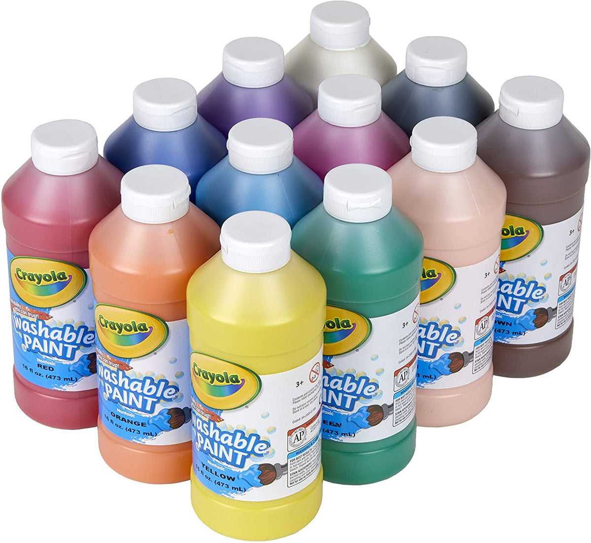 Assorted 16 oz Washable Paint, 12 per Set X44129