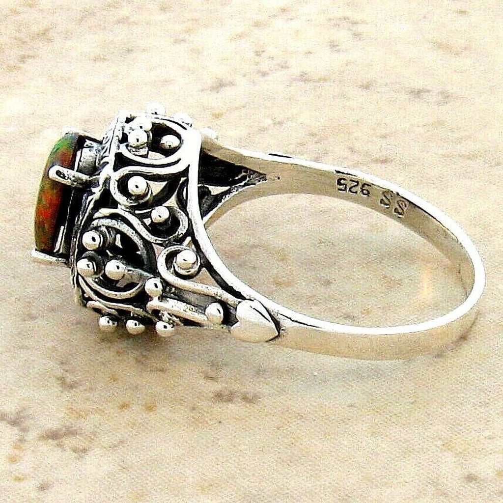 Lab Red Fire Opal Ring Z220906