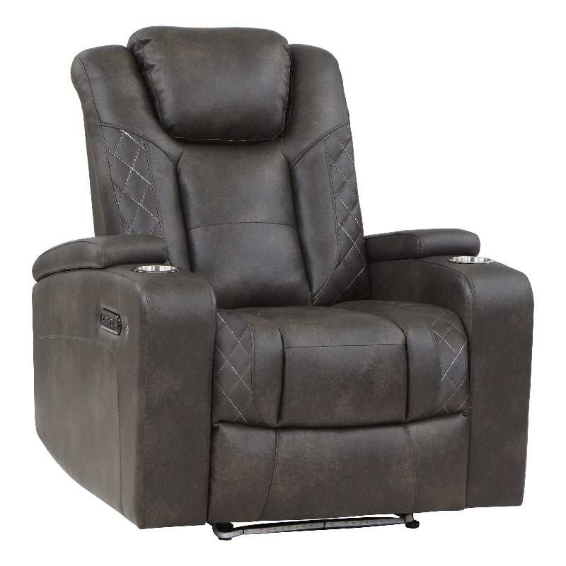 Brownish Gray Faux Leather Power Reclining Chair O982826
