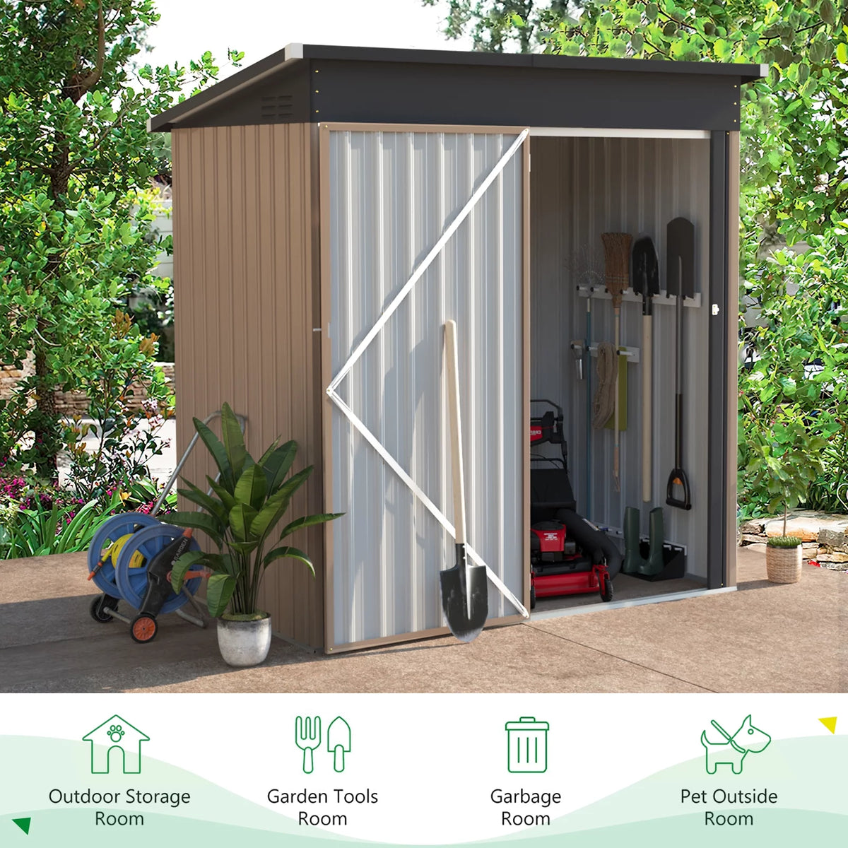 5 x 3 ft. Metal Steel Storage Shed with Sliding Roof & Lockable Door W9722