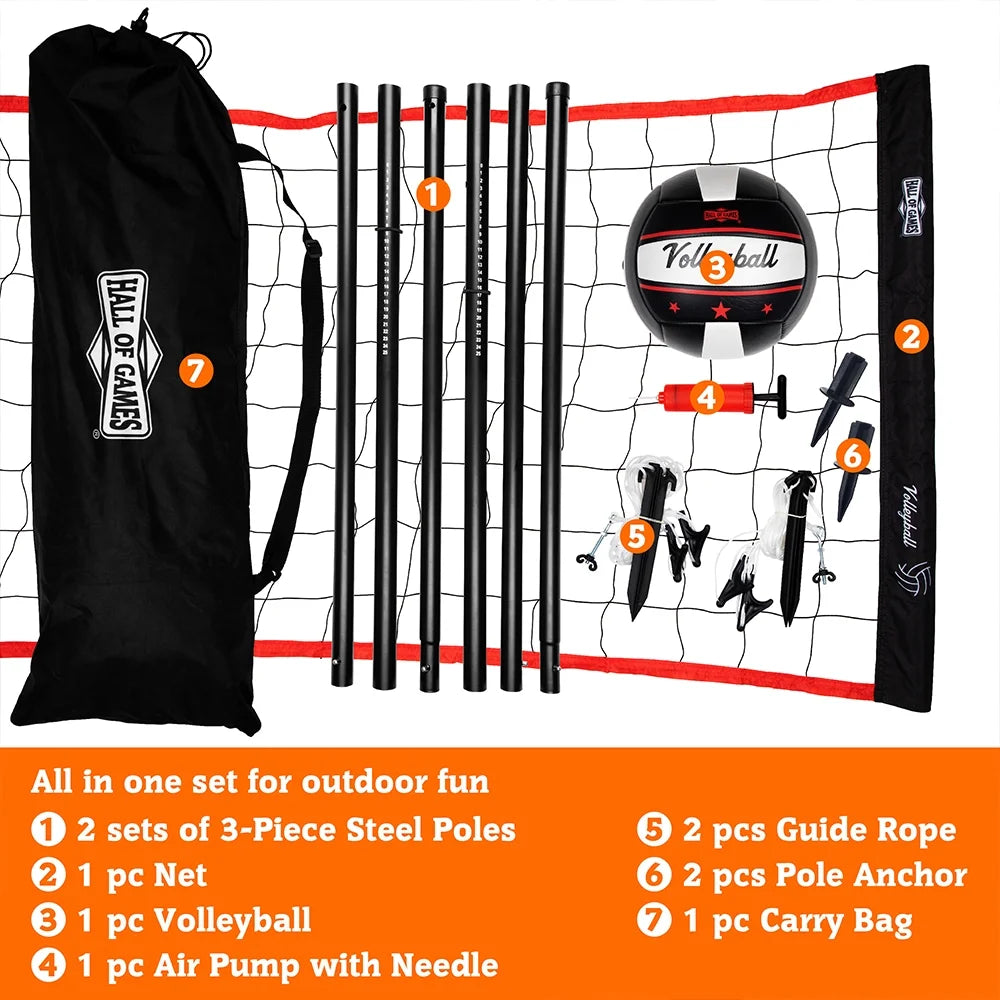 32-ft Outdoor Volleyball Net with Adjustable Steel Poles and Ball P93940