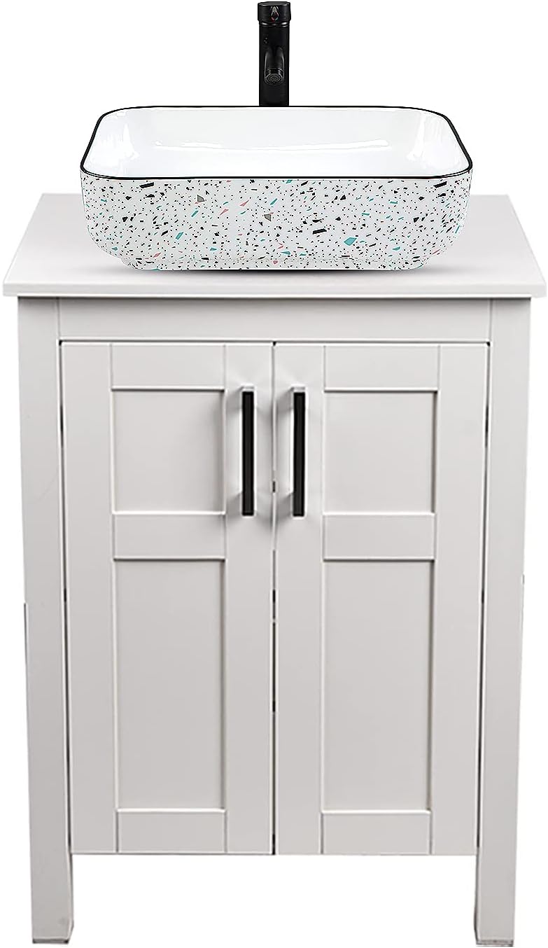 White 24 Inches Bathroom Vanity with 2 Doors Tempered Glass Sink Top B8517