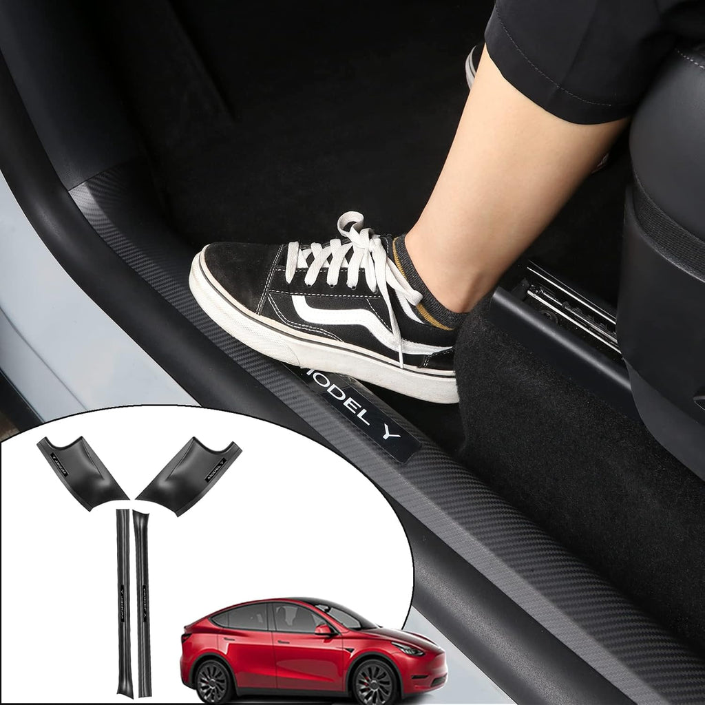 Matte Carbon Fiber Pattern Door Sill Protector Cover ABS 4 pcs F38778