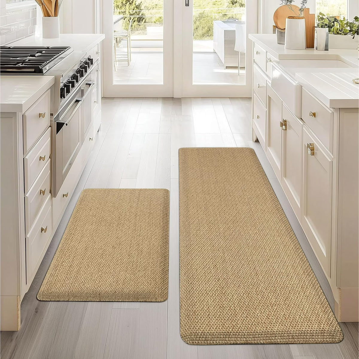 Beige Cushioned Anti-Fatigue Kitchen Mats 2PCS 17.3"x28" 17.3"x47" G96855