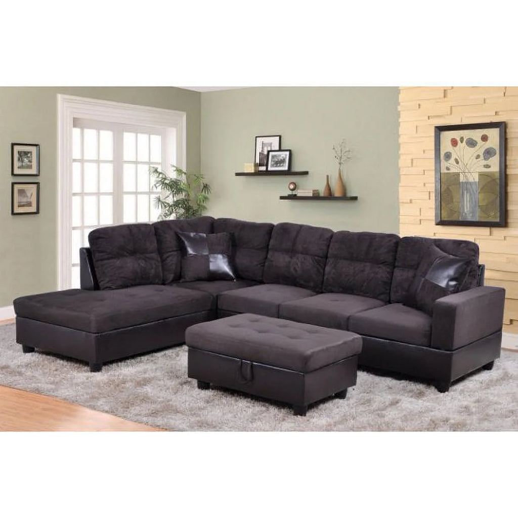 103.5" Wide Corner Microfiber Sectional Sofa with Storage Ottoman N22911
