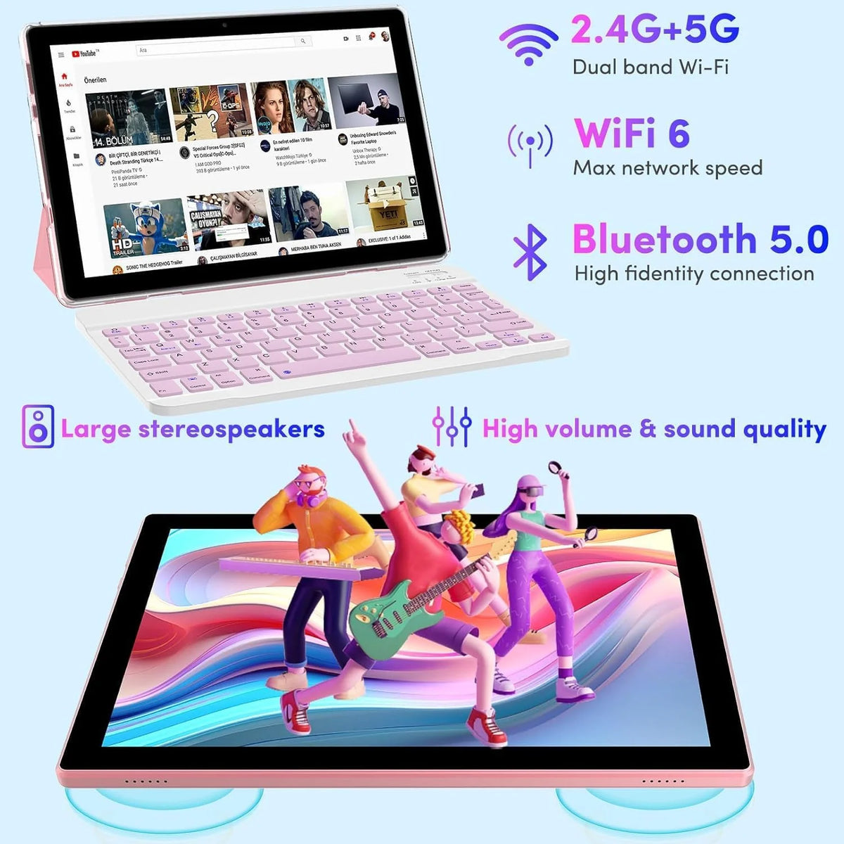 Android 13 Tablet with Keyboard, 10.1 inch 2 in 1 Tablets, 8GB RAM+64GB ROM with Case Mouse Stylus, 1.8GHz Quad Core, 1280*800 HD Touch Screen, 8MP Dual Camera, Wi-Fi, BT Tableta PC C310