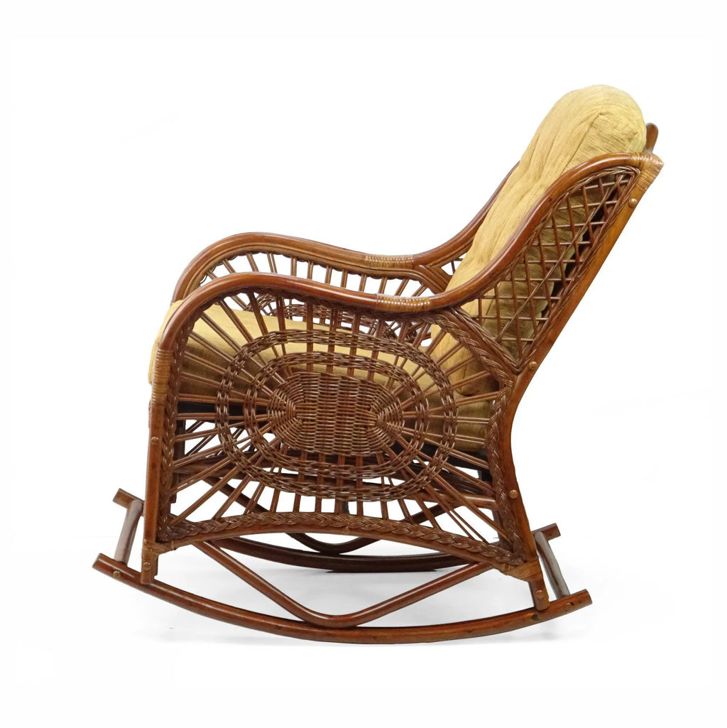 Handmade Natural Rattan Set of 2 Rocking Lounge Chairs and Round Coffee Table F2308