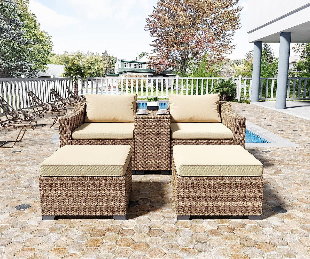 5-Piece Wicker Outdoor Sectional Sofa Set with Ottoman E919