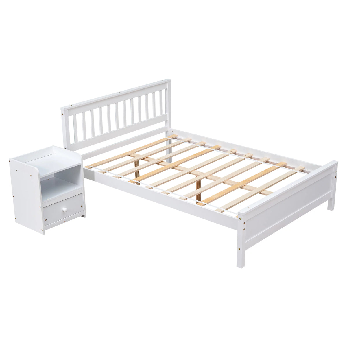 Twin Full Size Pine Wood Platform Bed with Headboard Nightstand and Footboard I7367