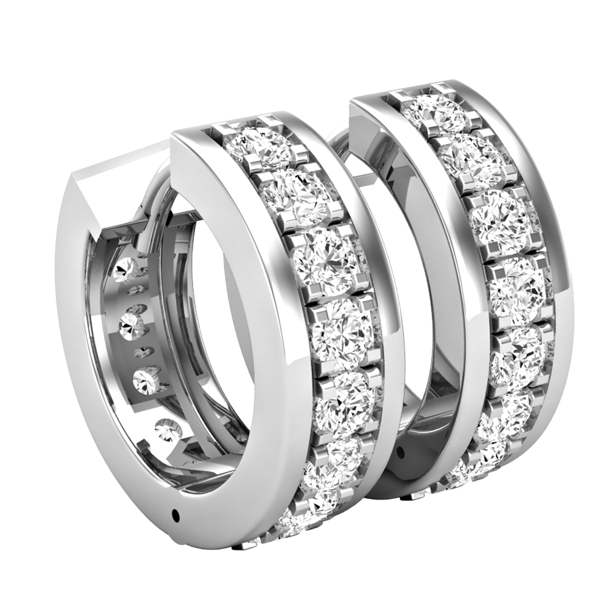 14K White Gold Diamond Huggies Hoop Earrings F288