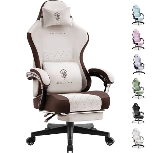 Beige Fabric Ergonomic Gaming Chair with Footrest Q130