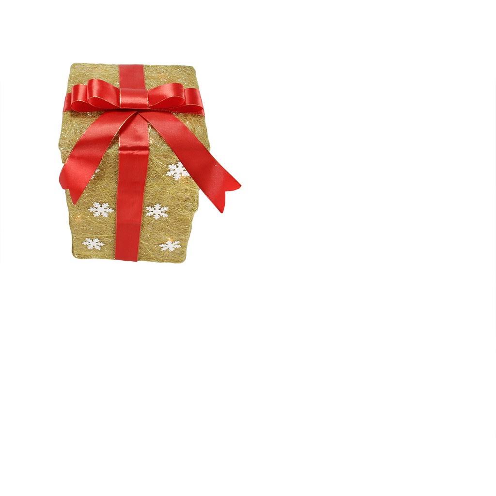 Set of 3 Gold Sisal Gift Boxes Lighted Christmas Decorations N4403