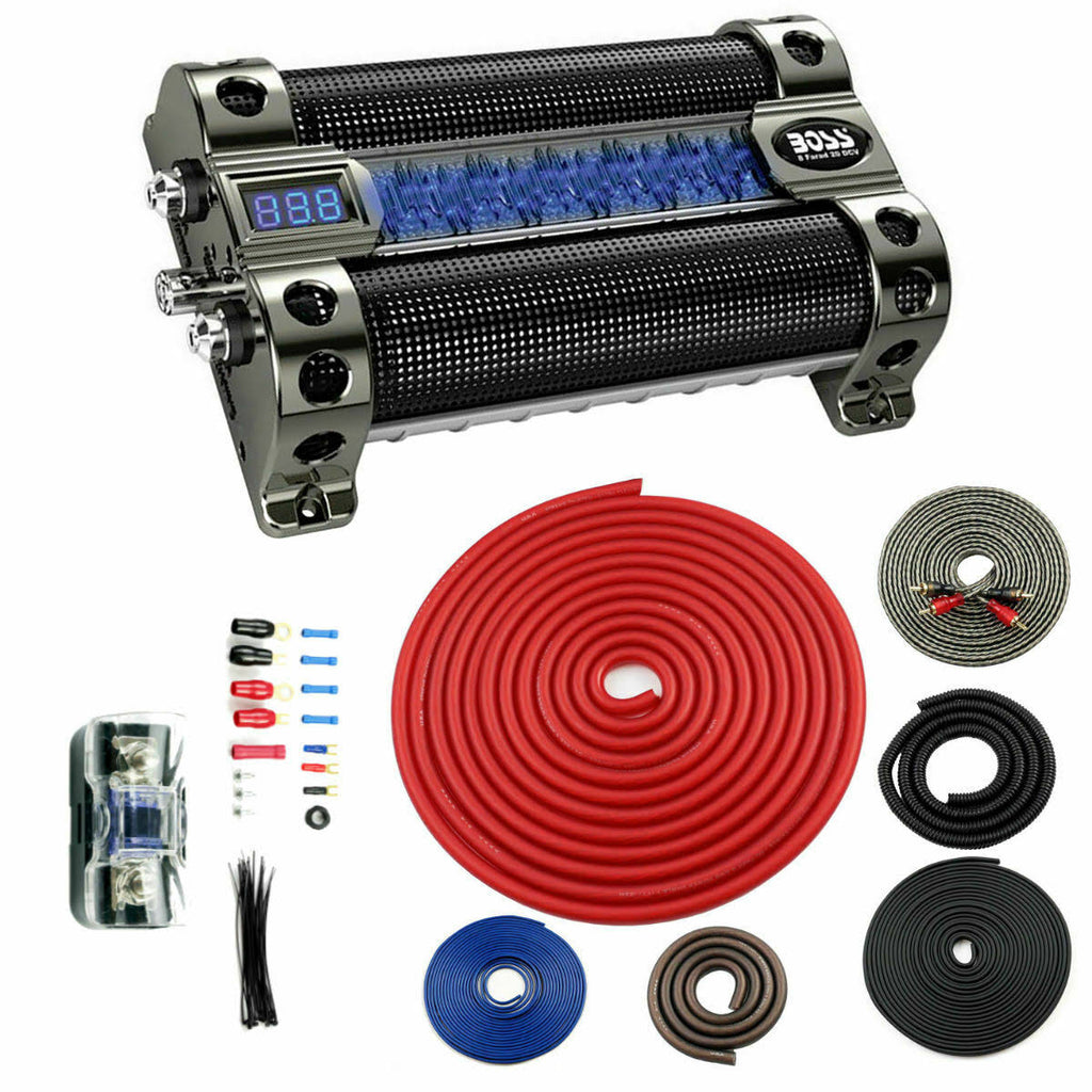 8 Farad LED Digital Car Capacitor with 4 Gauge Wiring Kit W168