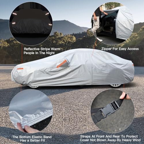 6 Layers Car Cover Waterproof All Weather with Zipper Cotton H773
