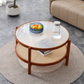 Solid Wood Coffee Table with Glass Top and PE Rattan C446936