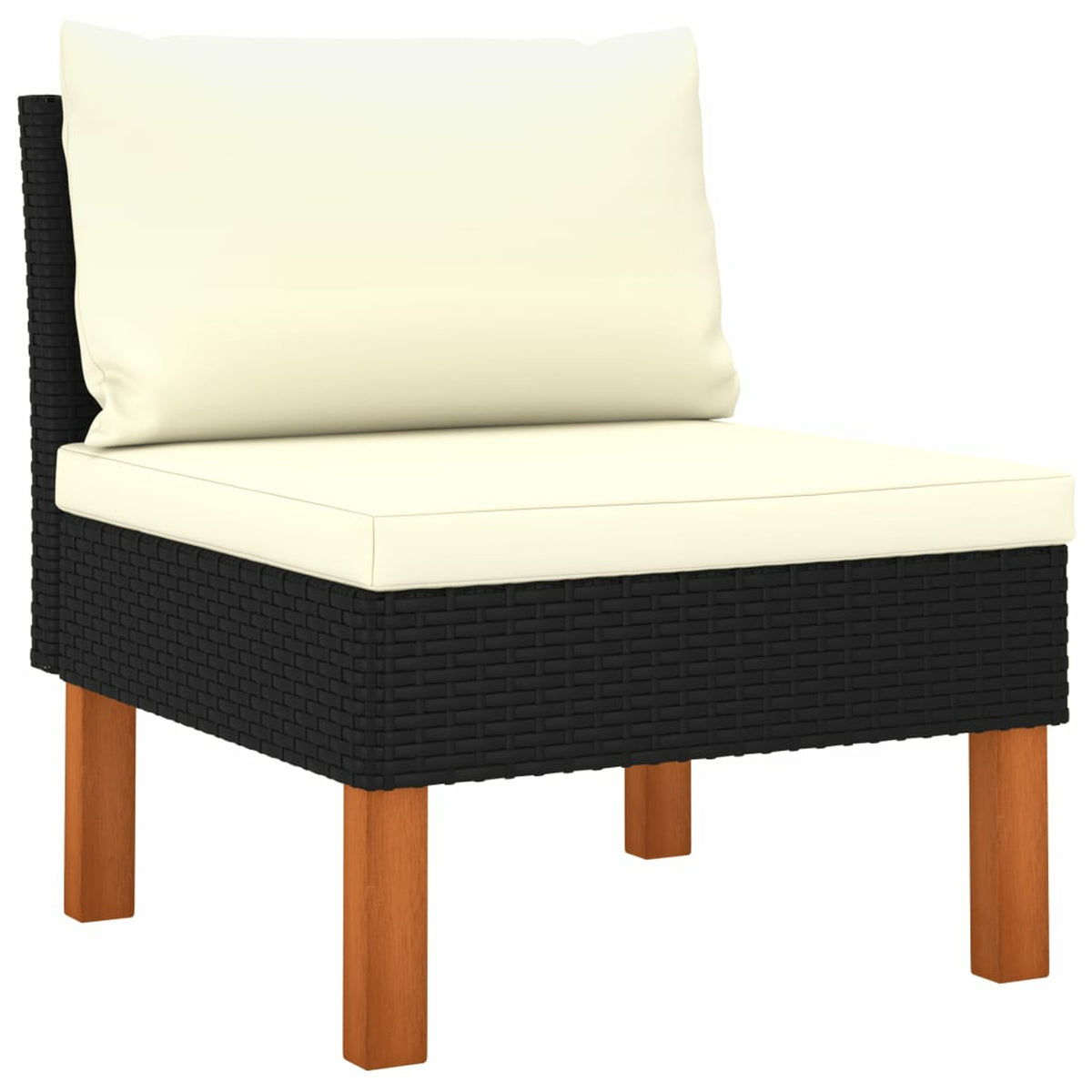 9 Piece Black Poly Rattan Outdoor Sofa Set with Cream White Cushion and Wood Legs J957