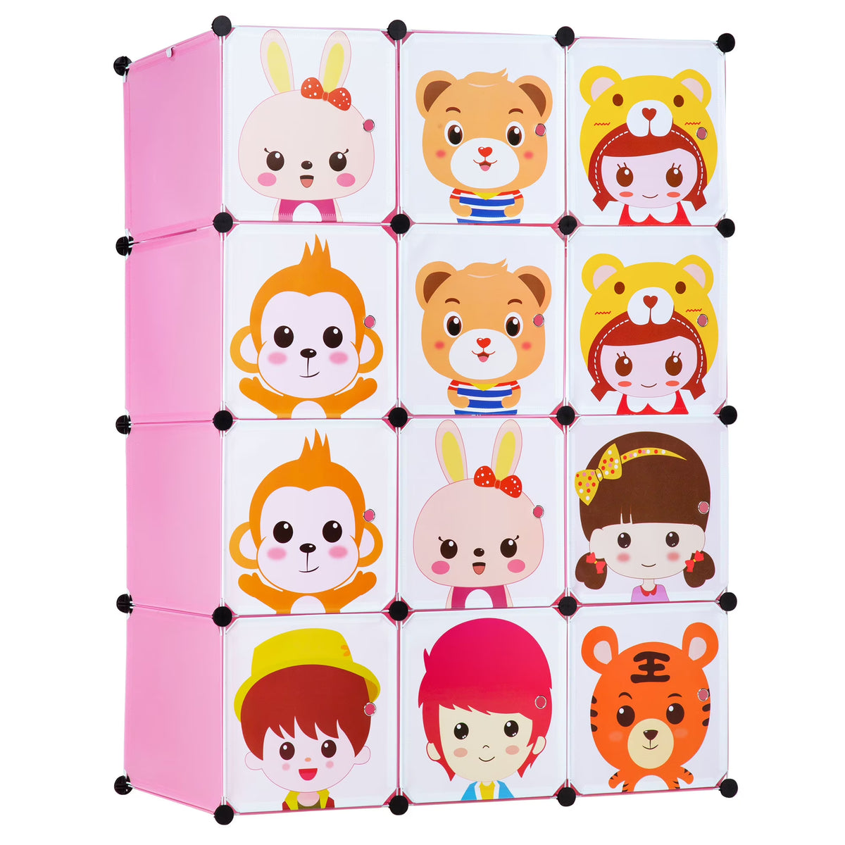 Pink Children's Portable Clothes Closet Rack with Storage Cubes O75526