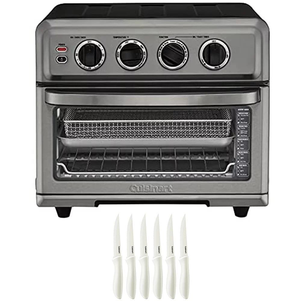 Black Stainless Steel AirFryer Toaster Oven with Grill and 6-Piece Steak Knife Set S9536