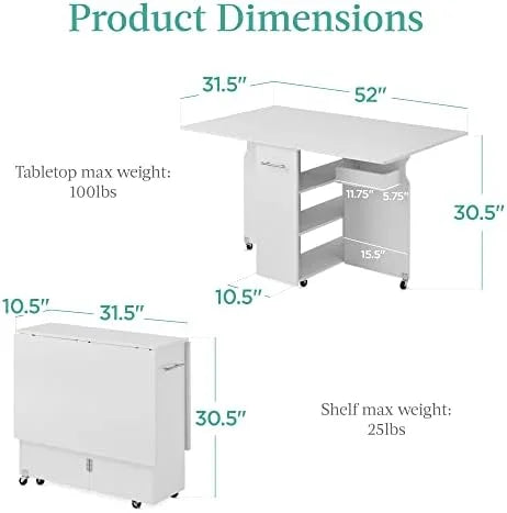 Folding Dining Table with Wheels 3 Shelves Brown P2680