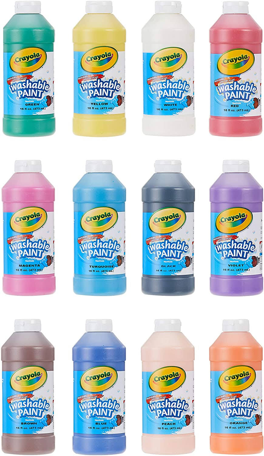 Assorted 16 oz Washable Paint, 12 per Set X44129