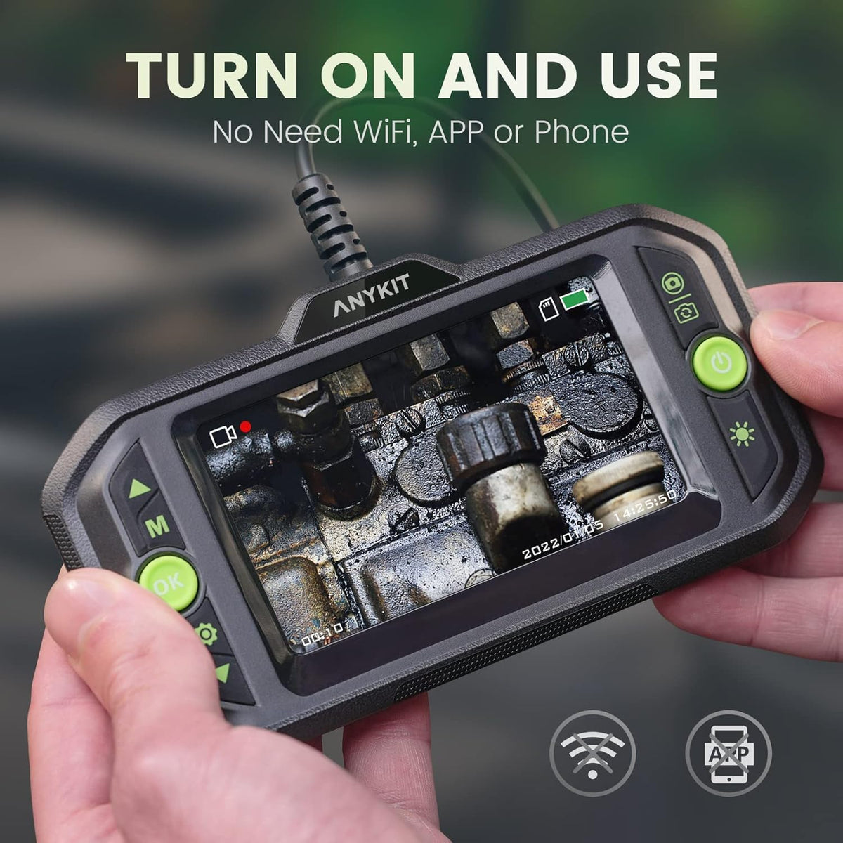 1080P HD Borescope Inspection Camera with 6 LED Lights and 16.4ft Semi-Rigid Gooseneck I6043