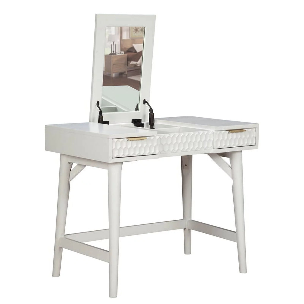 White Full Panel Bed & Bedroom Vanity 2-Piece Set I745309