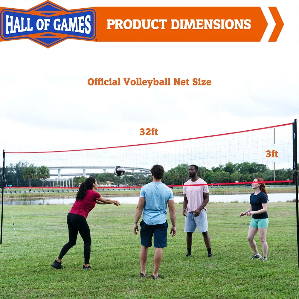 32-ft Outdoor Volleyball Net with Adjustable Steel Poles and Ball P93940