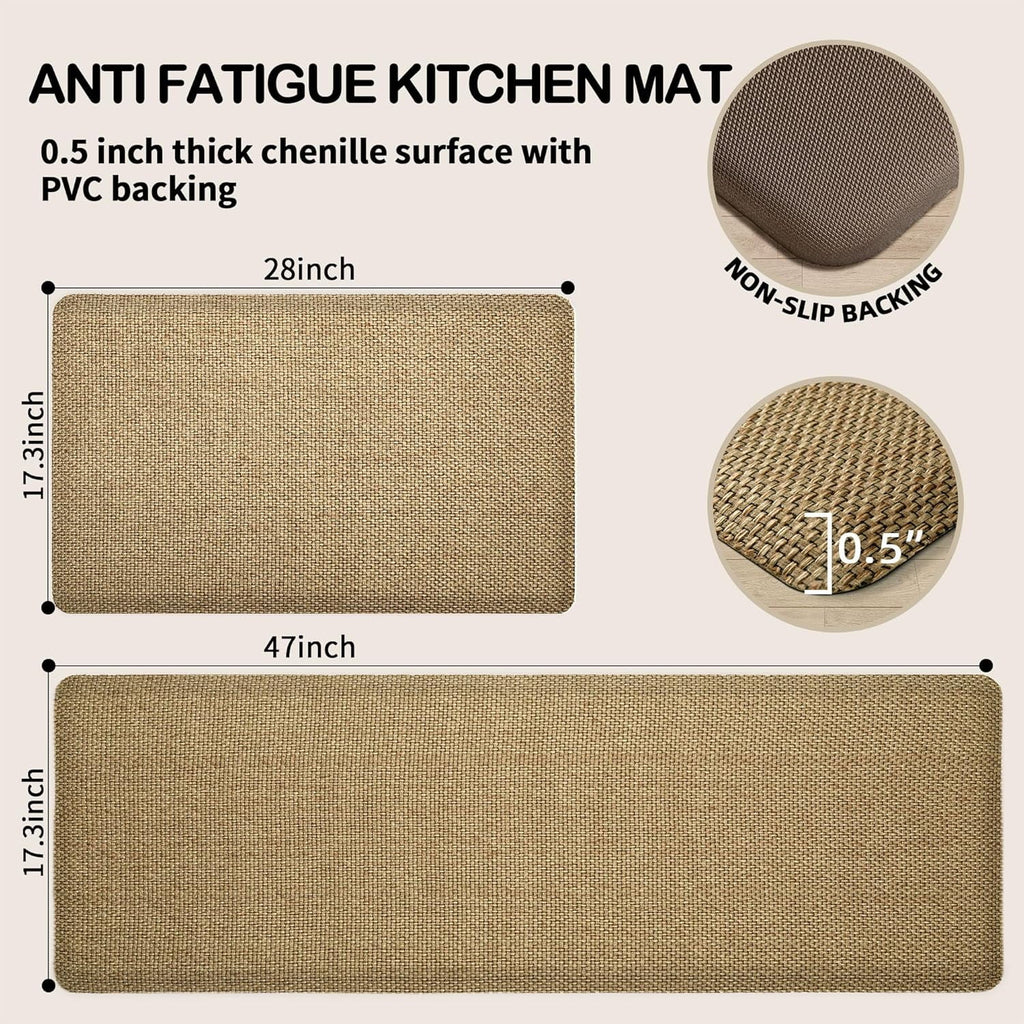 Beige Cushioned Anti-Fatigue Kitchen Mats 2PCS 17.3"x28" 17.3"x47" G96855