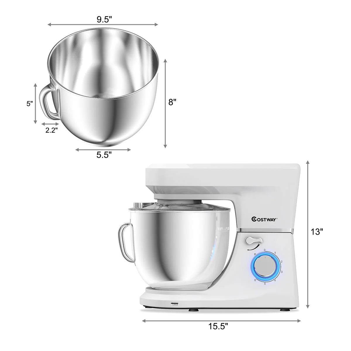 7.5 Qt 6 Speed 660W Tilt-Head Stand Mixer White M580351