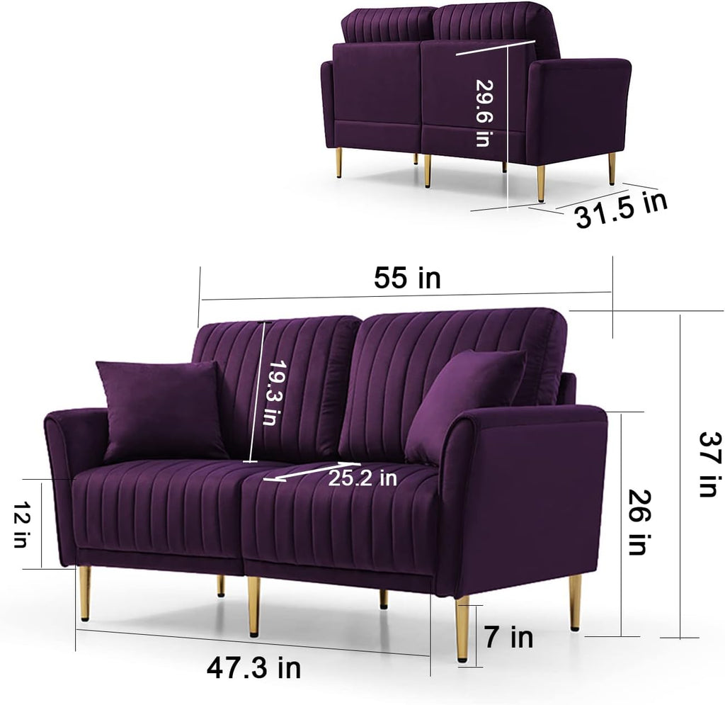 3-Piece Velvet Purple Sectional Sofa Set G1076
