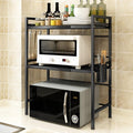 3-Tier Adjustable Heavy Duty Microwave Rack with 3 Hooks Carbon Steel Matte Black W68619
