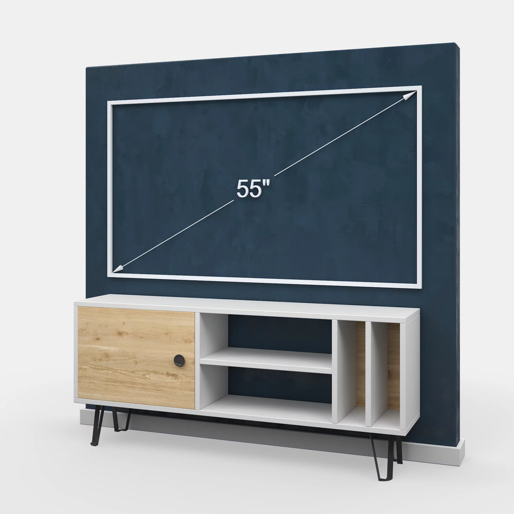 White Oak 2 Tier TV Stand with Doors T62001