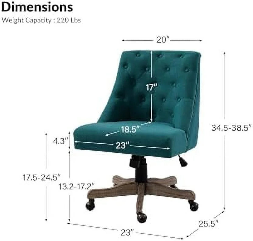 Blue Tufted Upholstered Desk Chair with Wood Base I9855