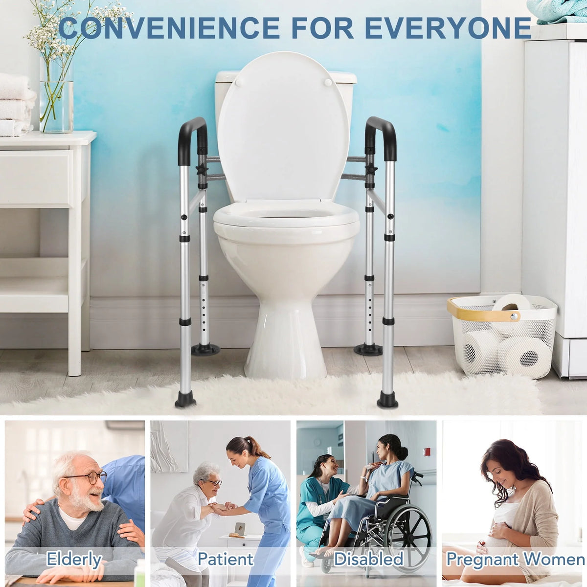 Toilet Safety Rail, 7 Adjustable Height & Width, Gray & Black U6298